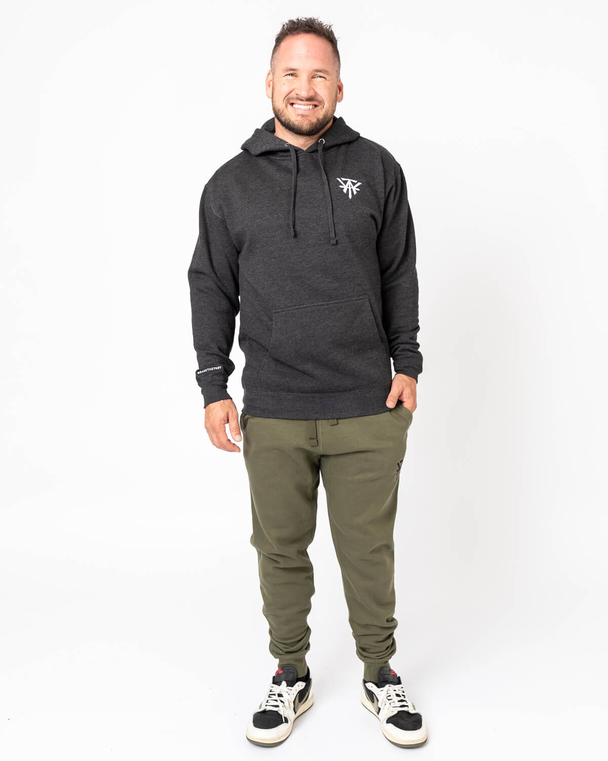 Heather Gray Hoodie with White Pocket Embroidery Logo