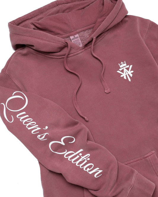 Queen's Edition Heathered Mauve Hoodie With White Chest Logo